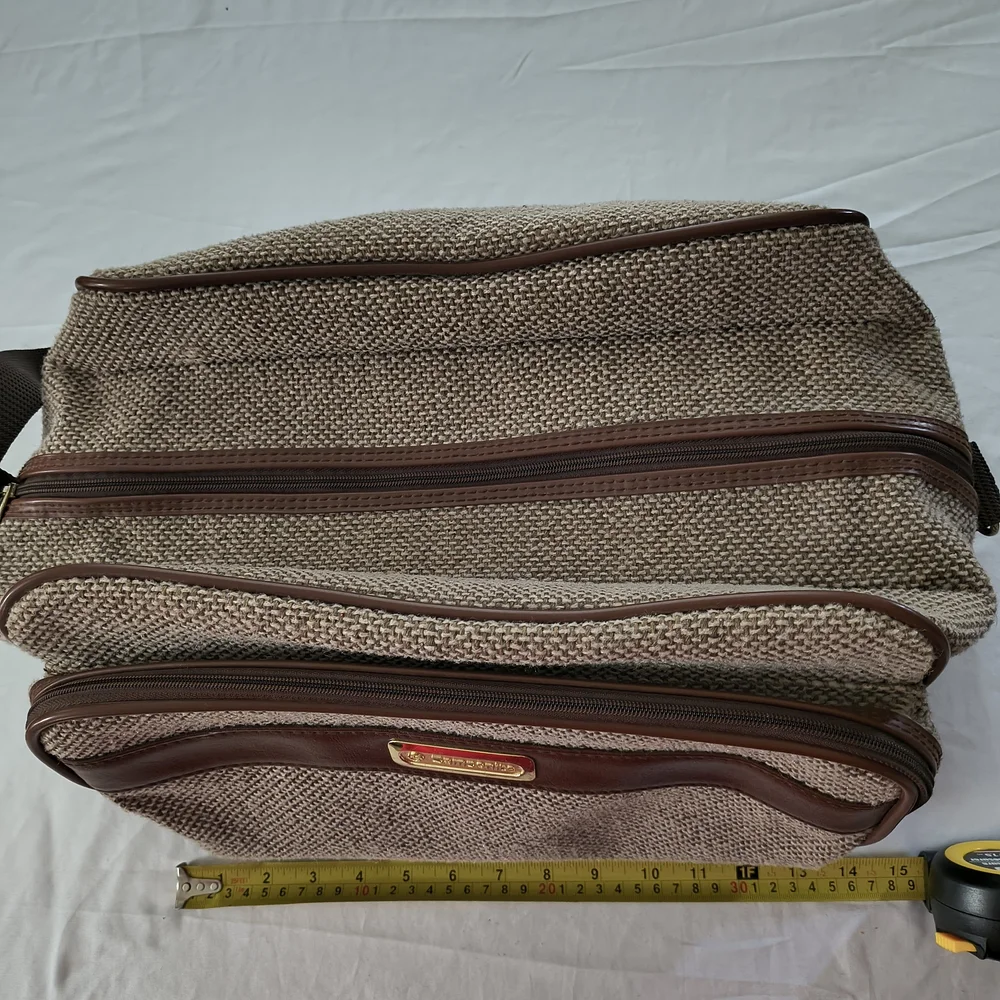 VTG Samsonite 2100 Tweed Brown Woven Travel Bag Luggage Tote Vacation Carry On